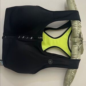 Nike Women's Black and Neon Yellow Training Bra